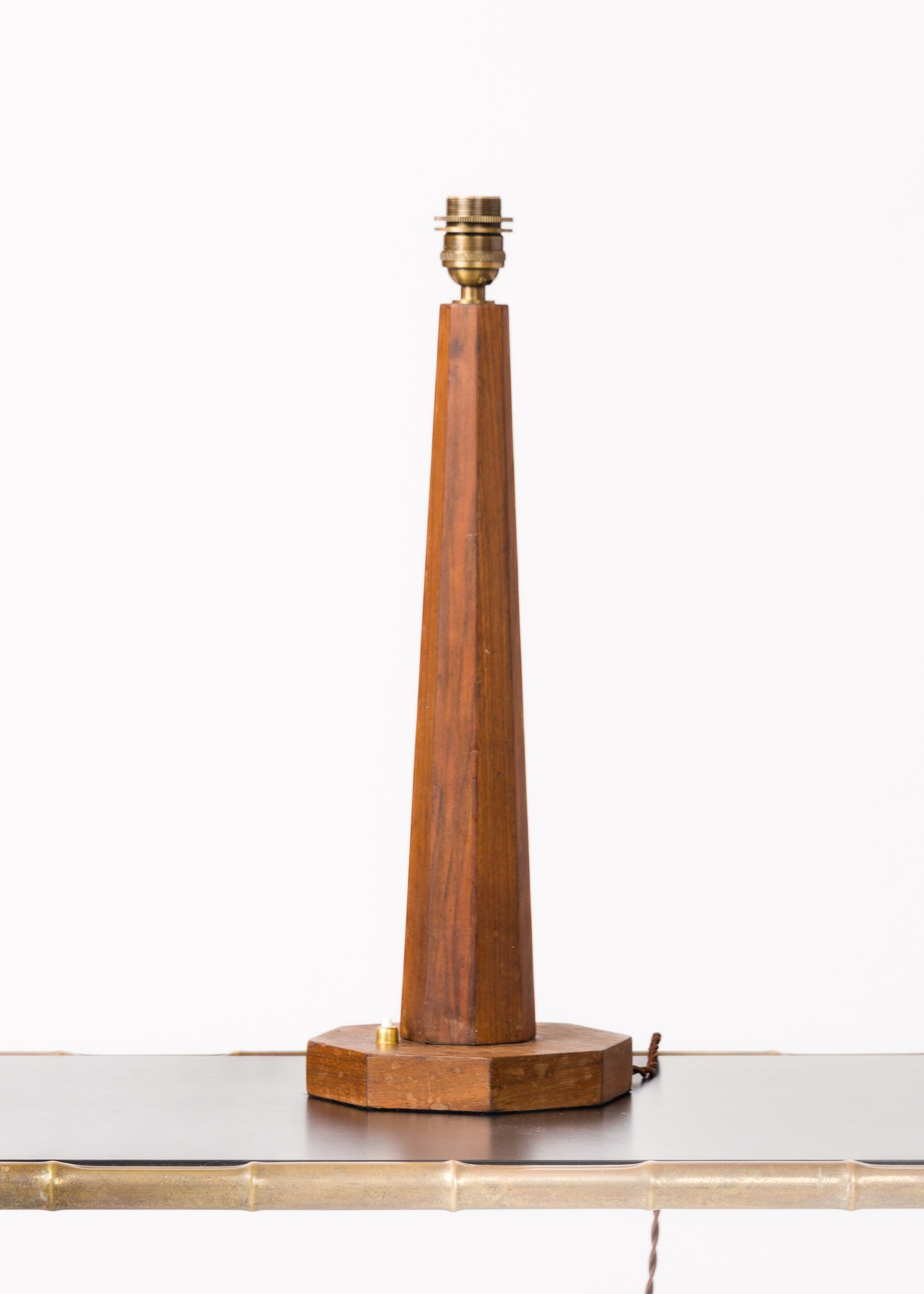 Minimalist Faceted Teak Table Lamp - France 1970's