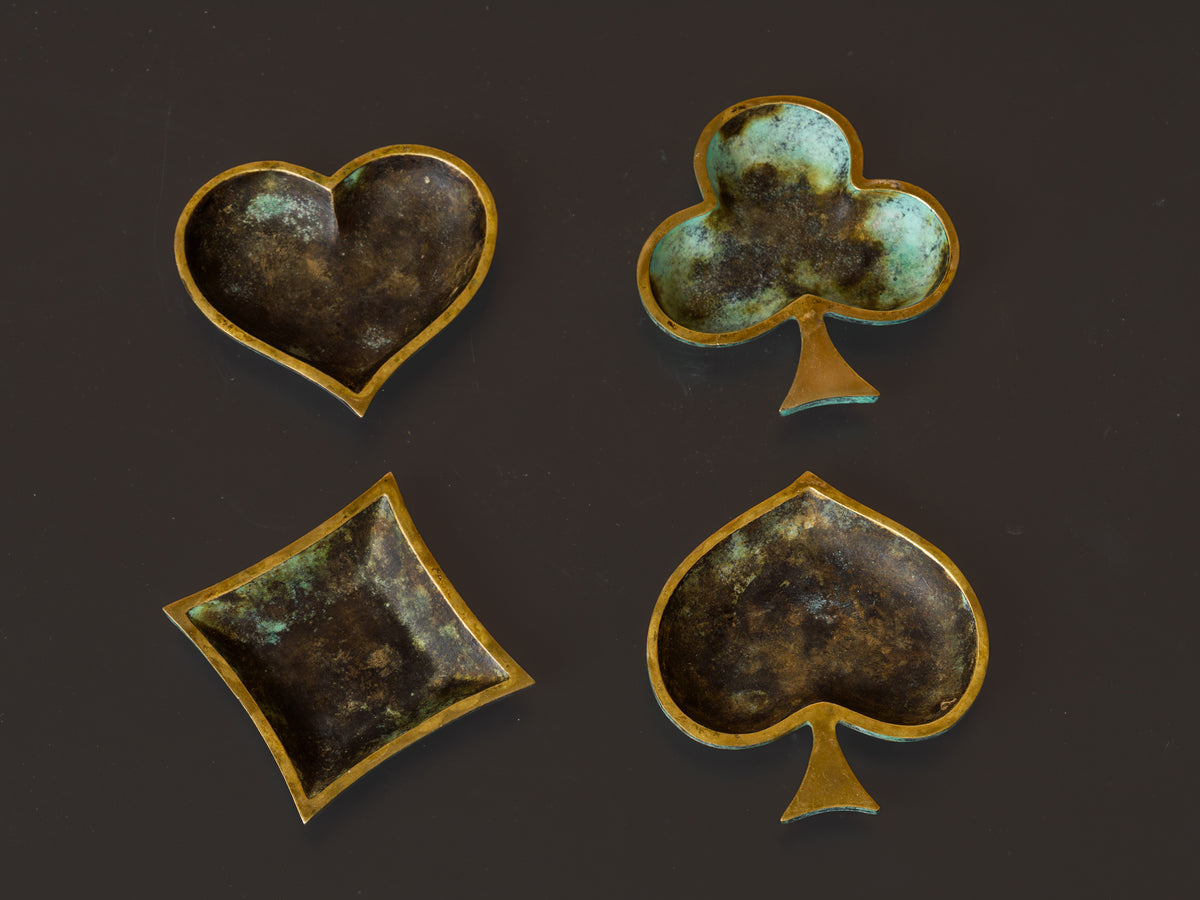 Four Small Vide-Poches in Patinated Bronze w. a Verdigris Finish - France 1960's
