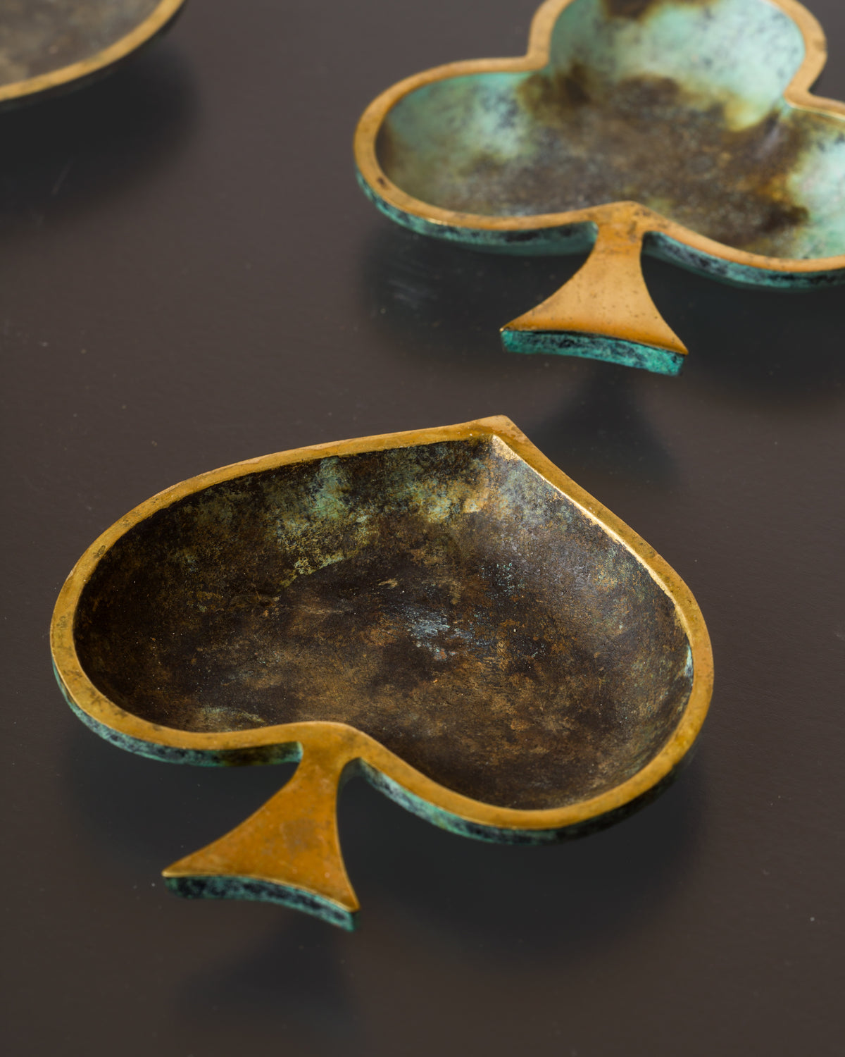 Four Small Vide-Poches in Patinated Bronze w. a Verdigris Finish - France 1960's