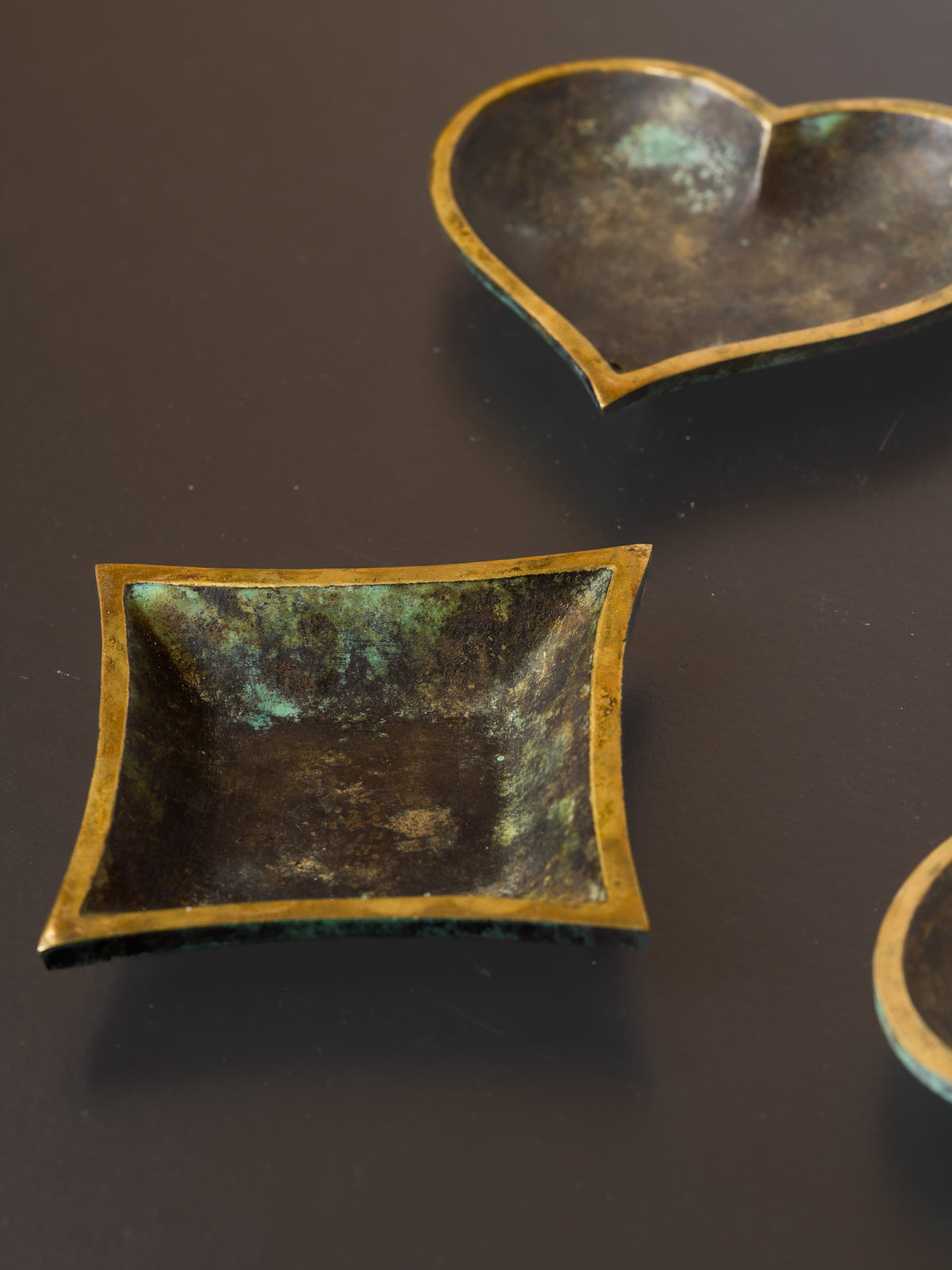 Four Small Vide-Poches in Patinated Bronze w. a Verdigris Finish - France 1960's