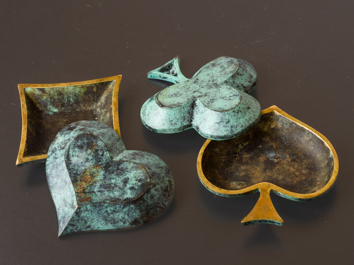 Four Small Vide-Poches in Patinated Bronze w. a Verdigris Finish - France 1960's
