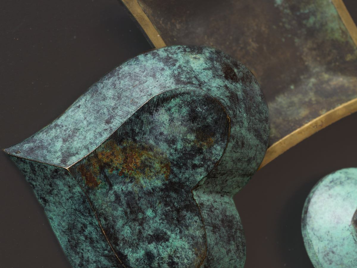 Four Small Vide-Poches in Patinated Bronze w. a Verdigris Finish - France 1960's