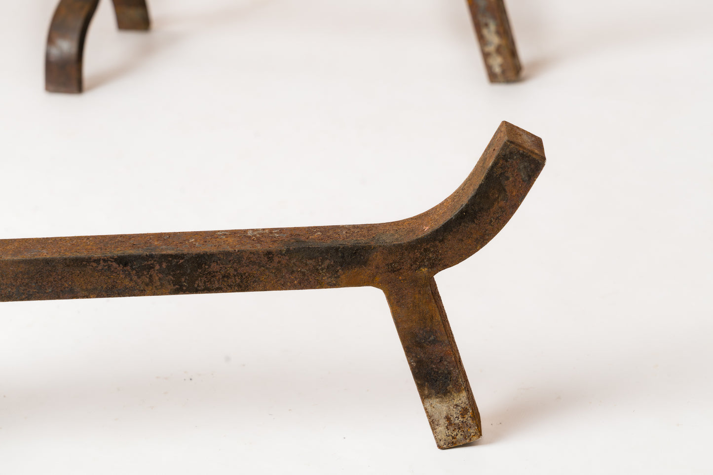 Pair of Big Size Wrought Iron Brutalist Andirons w. Hoops - France 1960s
