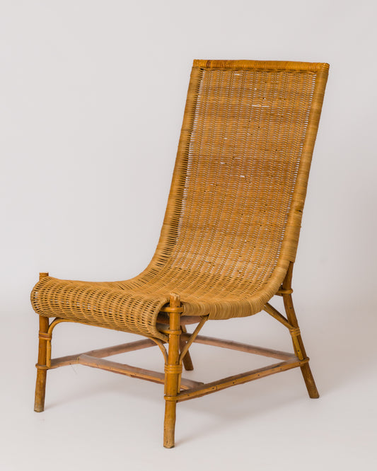 Mid Century Rattan and Wicker Slipper Chair - France 1960's