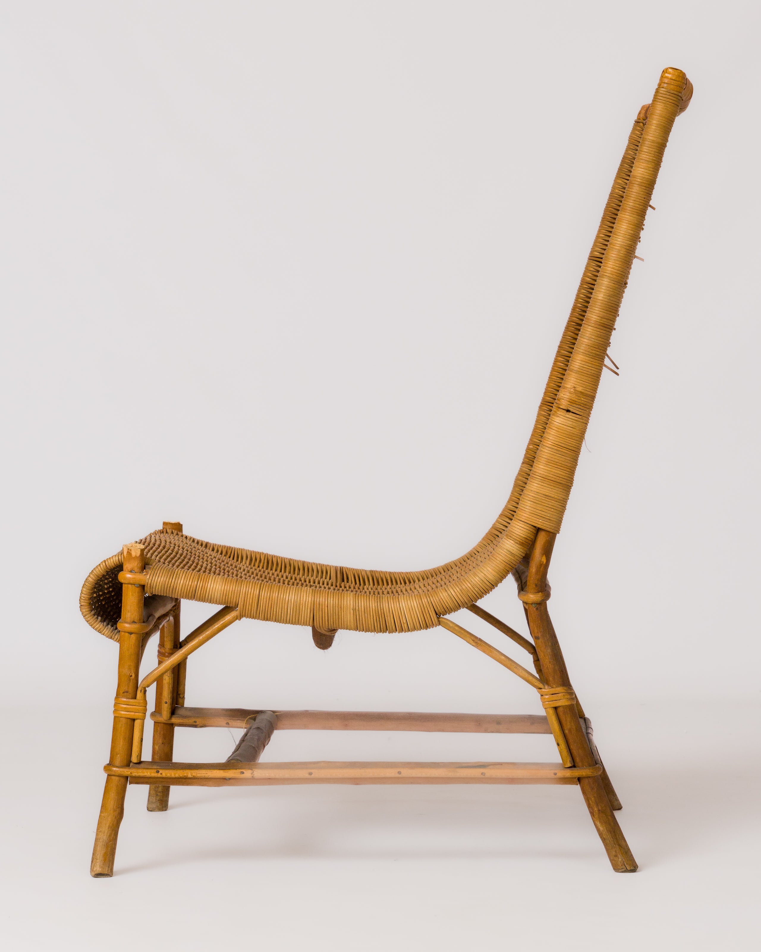 Mid Century Rattan and Wicker Slipper Chair - France 1960's