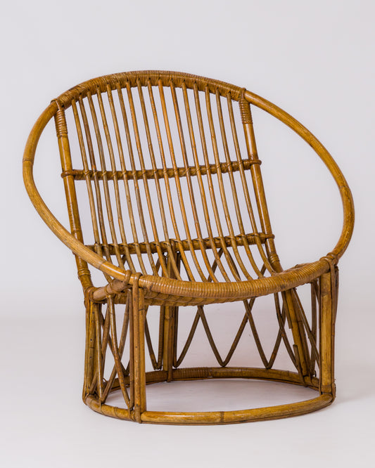 Signed Compact Rattan Side Chair by Hudon - France 1960's