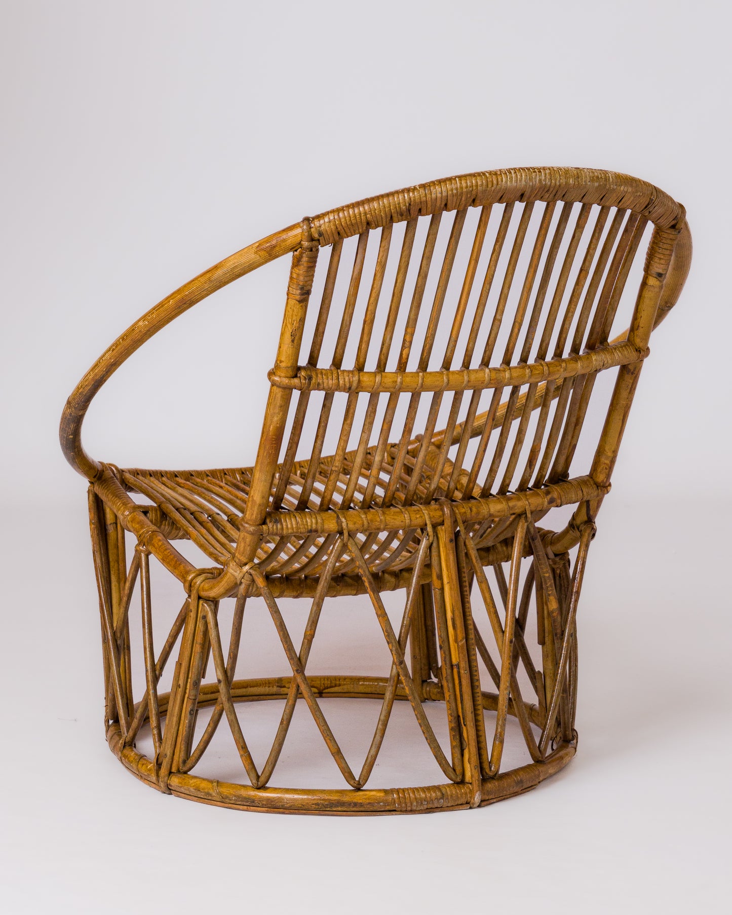 Signed Compact Rattan Side Chair by Hudon - France 1960's