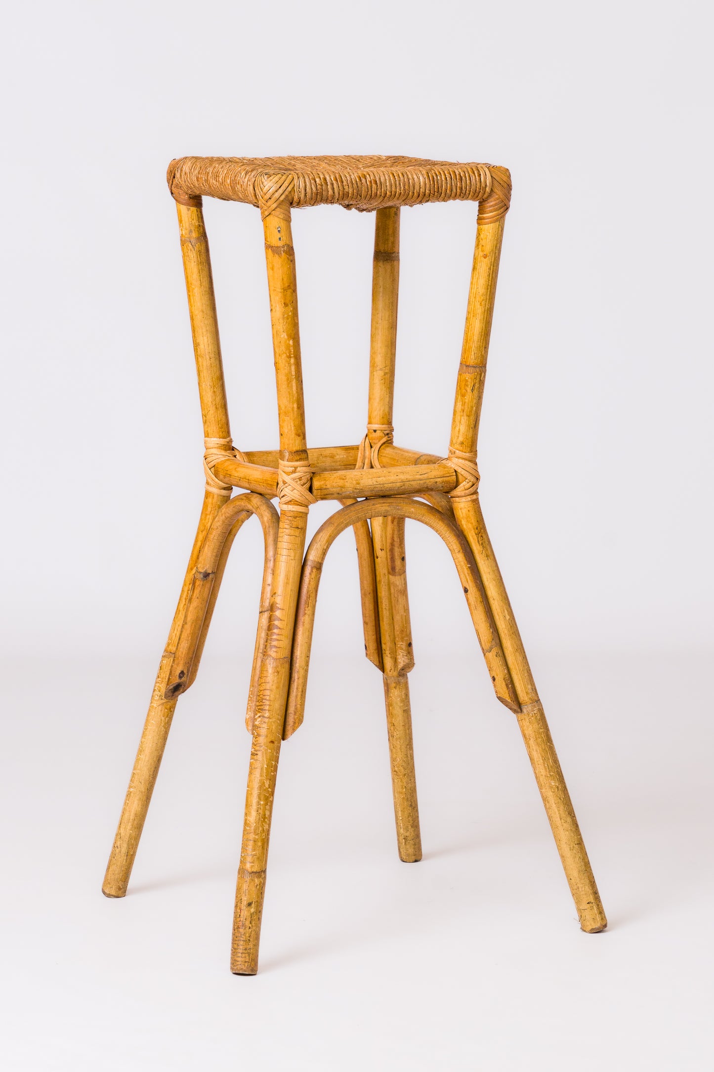 Rush & Rattan Bar Stool French Riviera Style - France 1960's