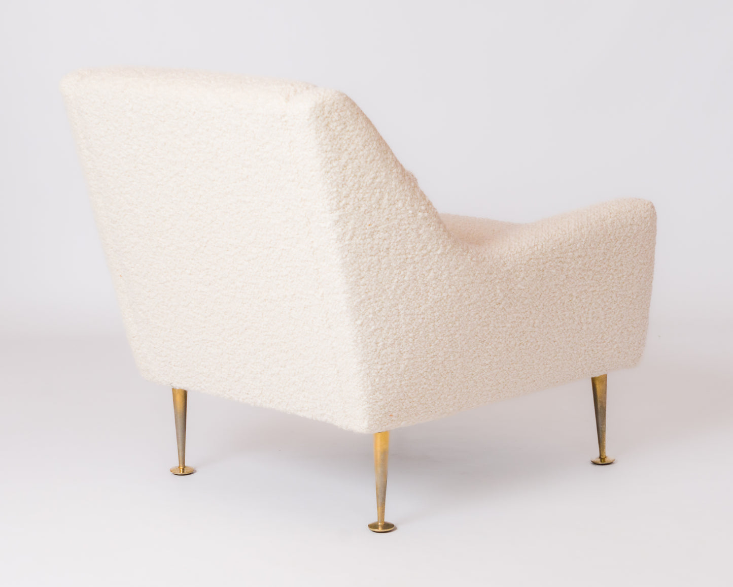 Brass Feet and Off White Bouclé Sleek Armchair by Airborne - France 1970's