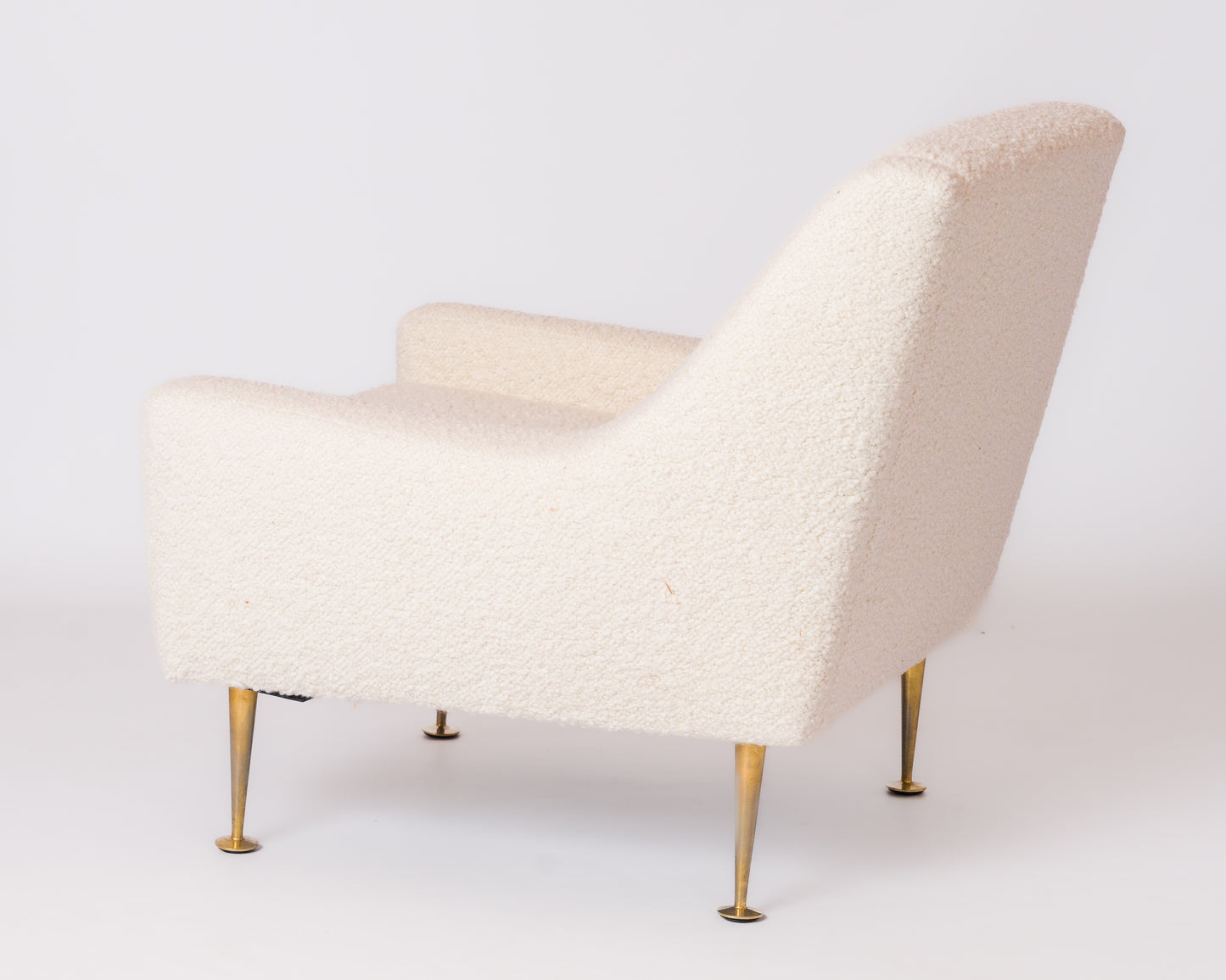 Brass Feet and Off White Bouclé Sleek Armchair by Airborne - France 1970's