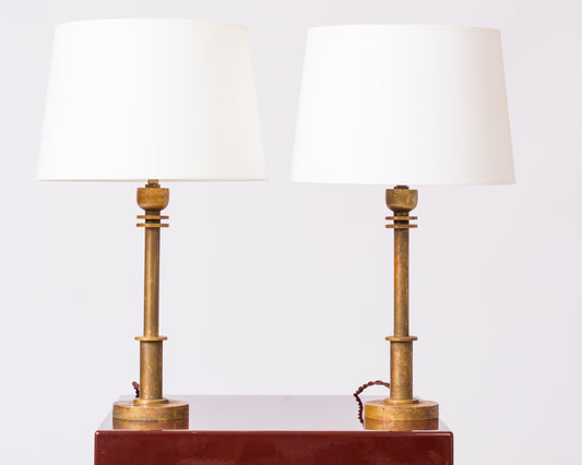 Patinated Bronze Art Deco Table Lamps – Bauhaus Inspiration – France 1930's