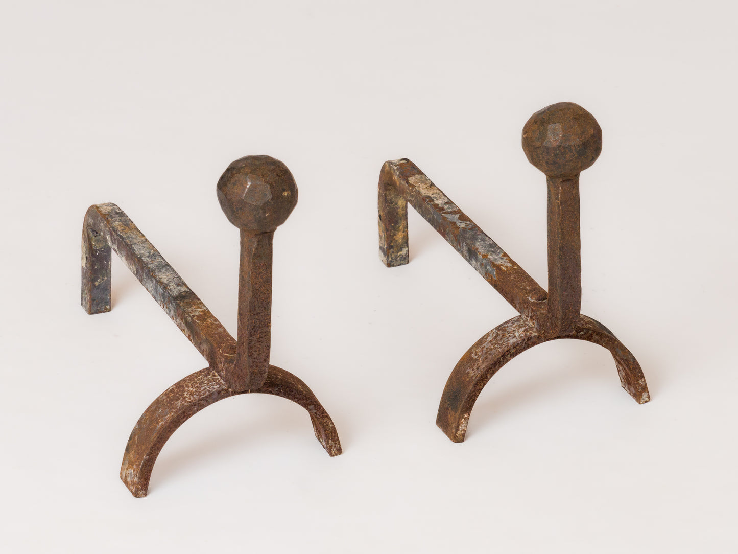 Brutalist "Martelé" Wrought Iron Andirons - France 1970's