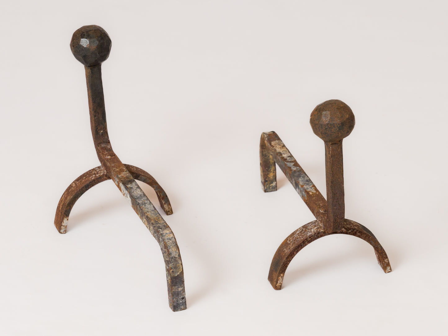 Brutalist "Martelé" Wrought Iron Andirons - France 1970's