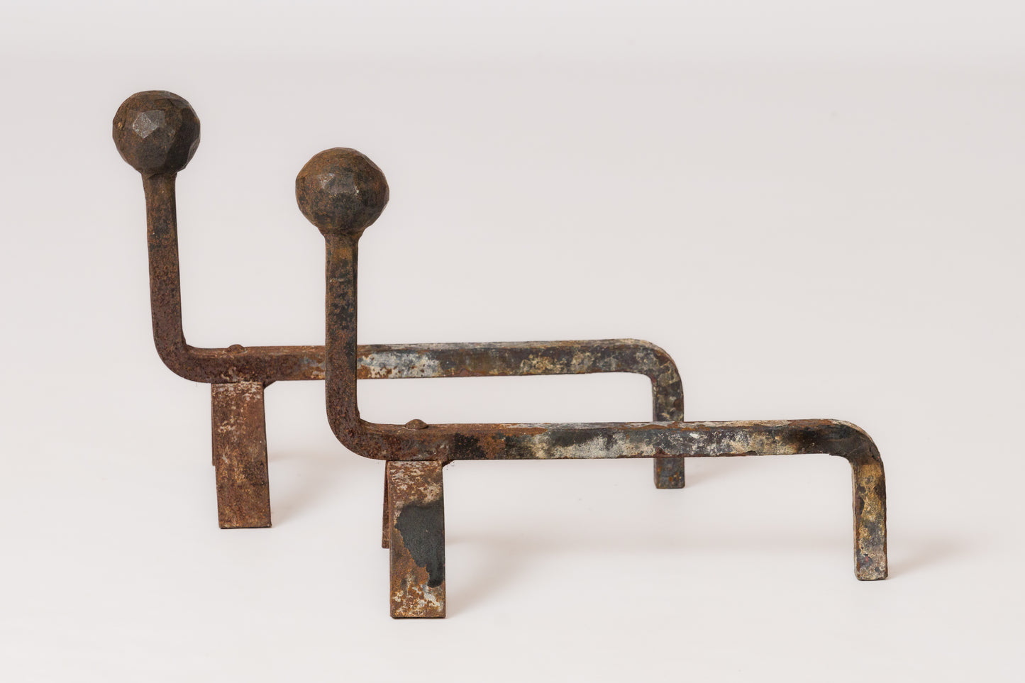 Brutalist "Martelé" Wrought Iron Andirons - France 1970's