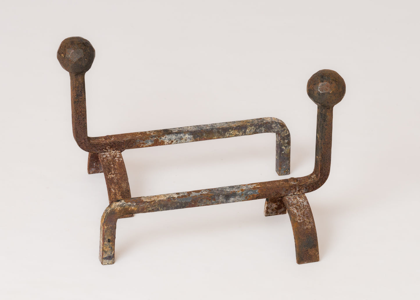 Brutalist "Martelé" Wrought Iron Andirons - France 1970's