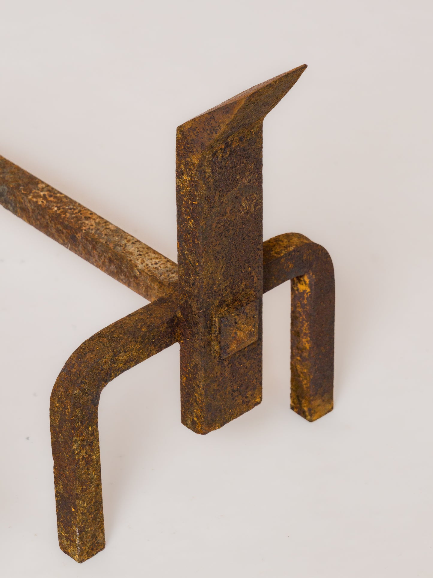 Pair of Constructivist Distressed Wrought Iron Andirons - France 1970's