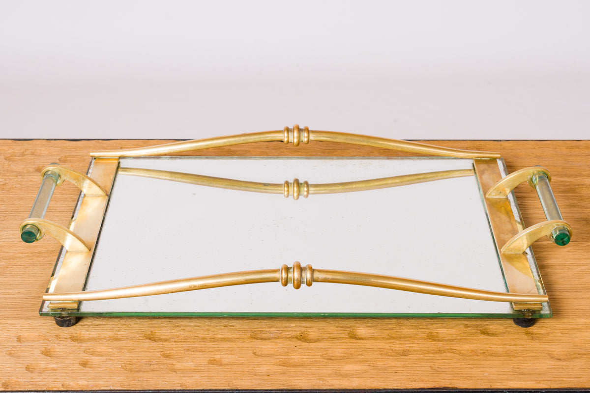 René Drouet Bronze and Mirror Art Deco Tray - France 1930's