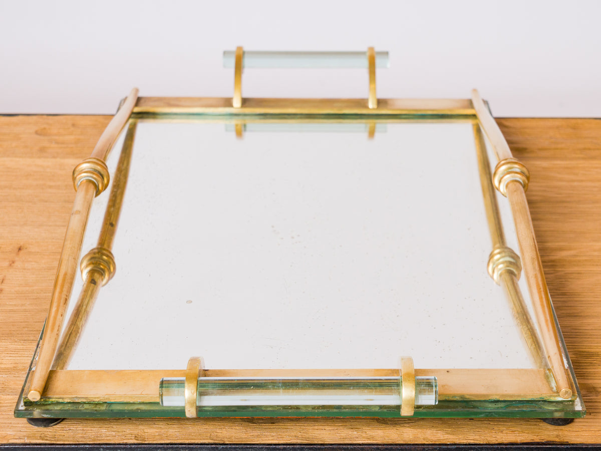 René Drouet Bronze and Mirror Art Deco Tray - France 1930's