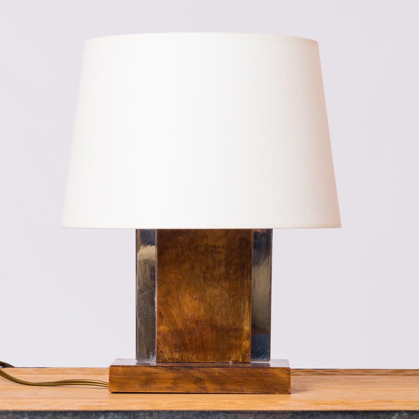 Petite Rosewood & Chrome Art Deco Table Lamp - France 1930's