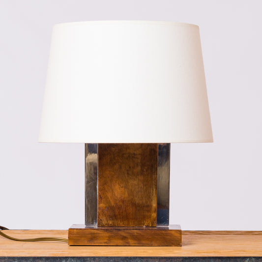 Petite Rosewood & Chrome Art Deco Table Lamp - France 1930's