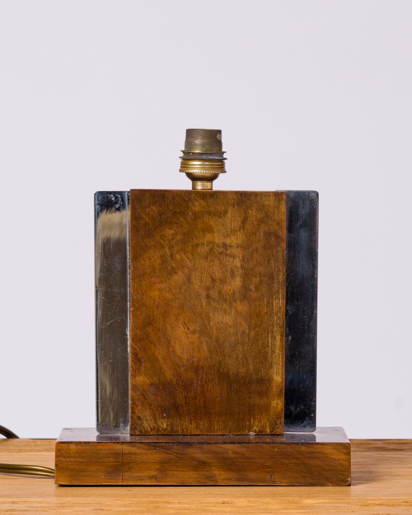 Petite Rosewood & Chrome Art Deco Table Lamp - France 1930's
