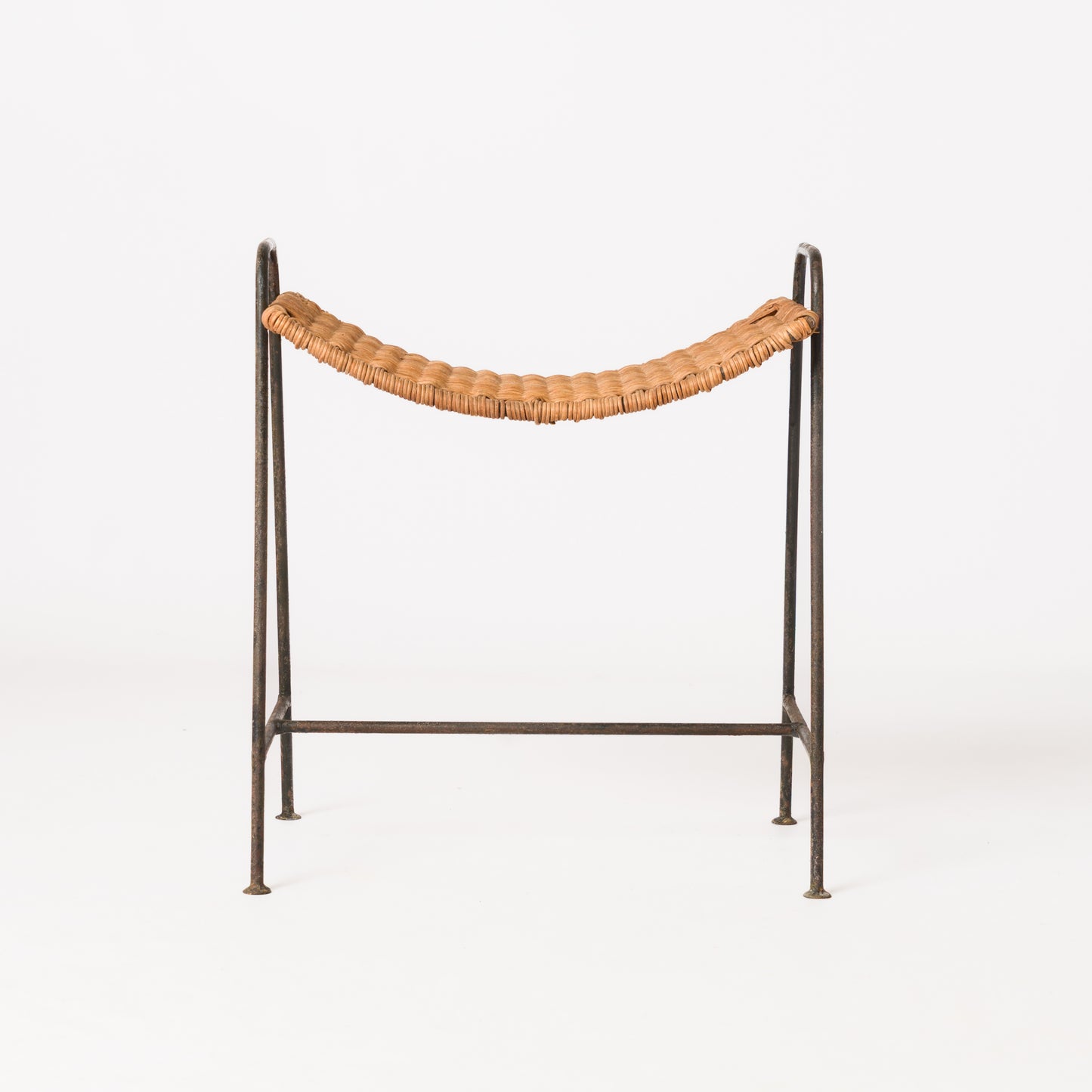 "Ferotin" Wicker and Steel Stool att. Raoul Guys - France 1950's