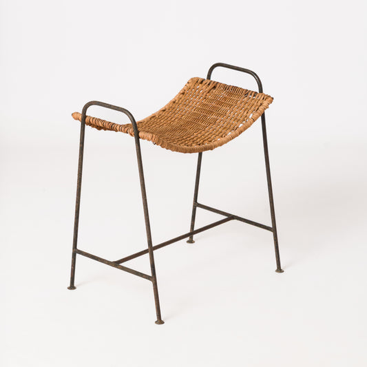 "Ferotin" Wicker and Steel Stool att. Raoul Guys - France 1950's
