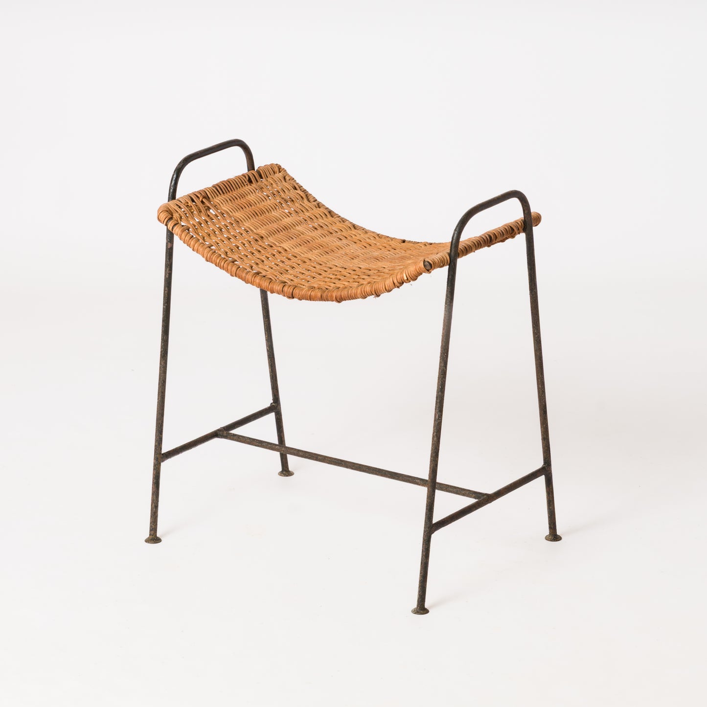 "Ferotin" Wicker and Steel Stool att. Raoul Guys - France 1950's