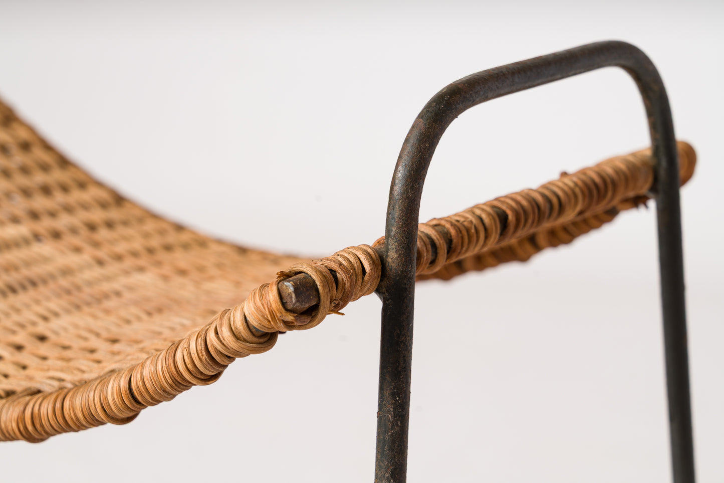 "Ferotin" Wicker and Steel Stool att. Raoul Guys - France 1950's