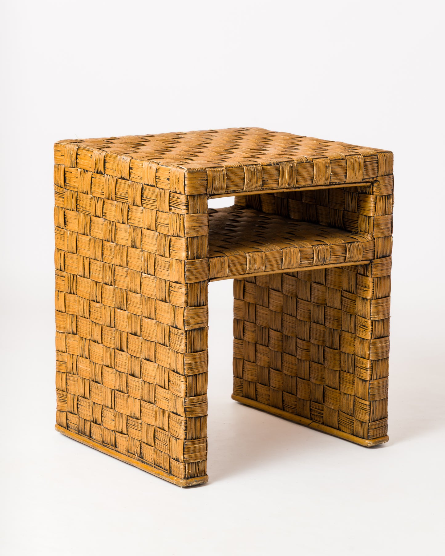 Braided Wicker Square Side Table in the Style of Audoux Minnet - France 1960s