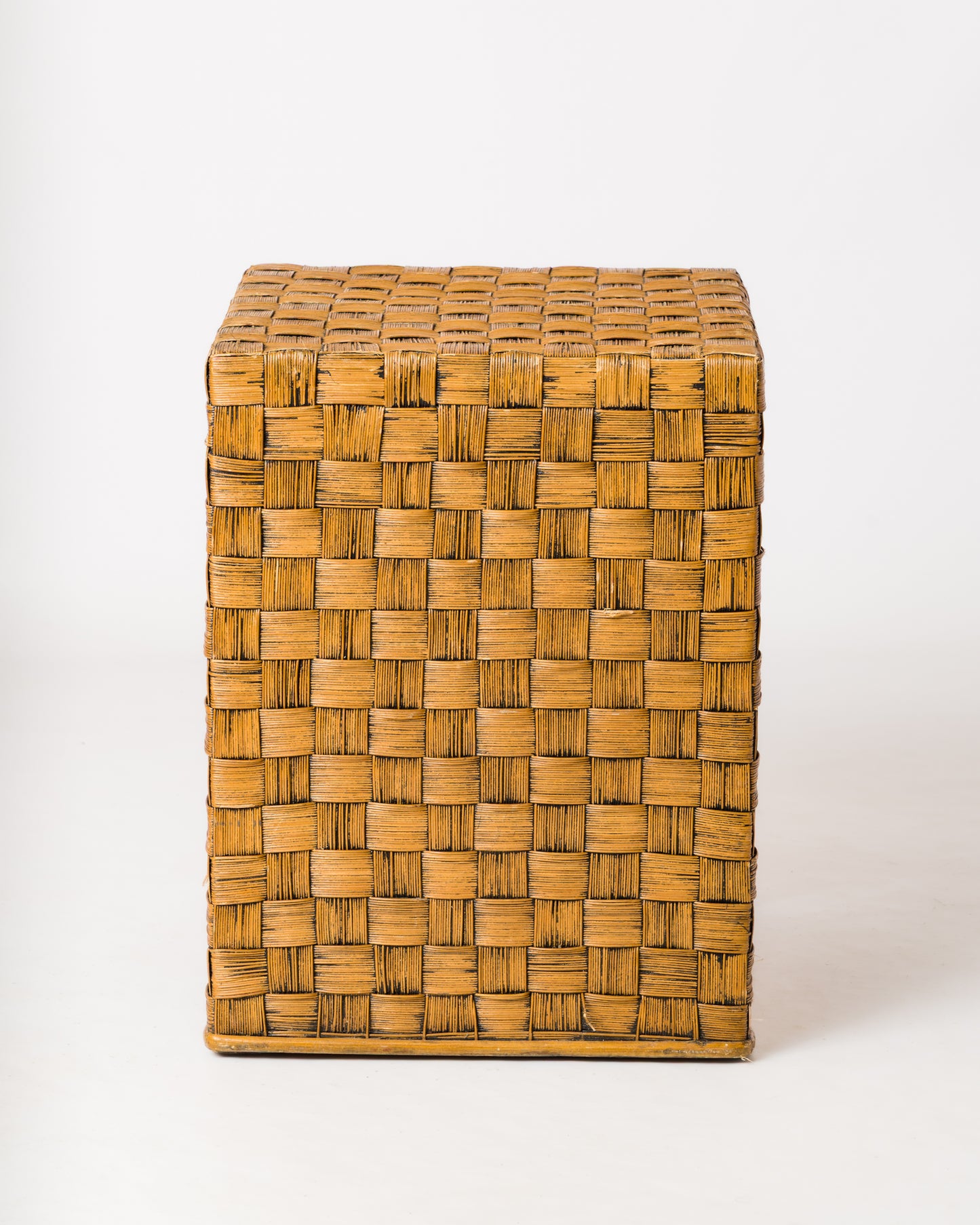 Braided Wicker Square Side Table in the Style of Audoux Minnet - France 1960s