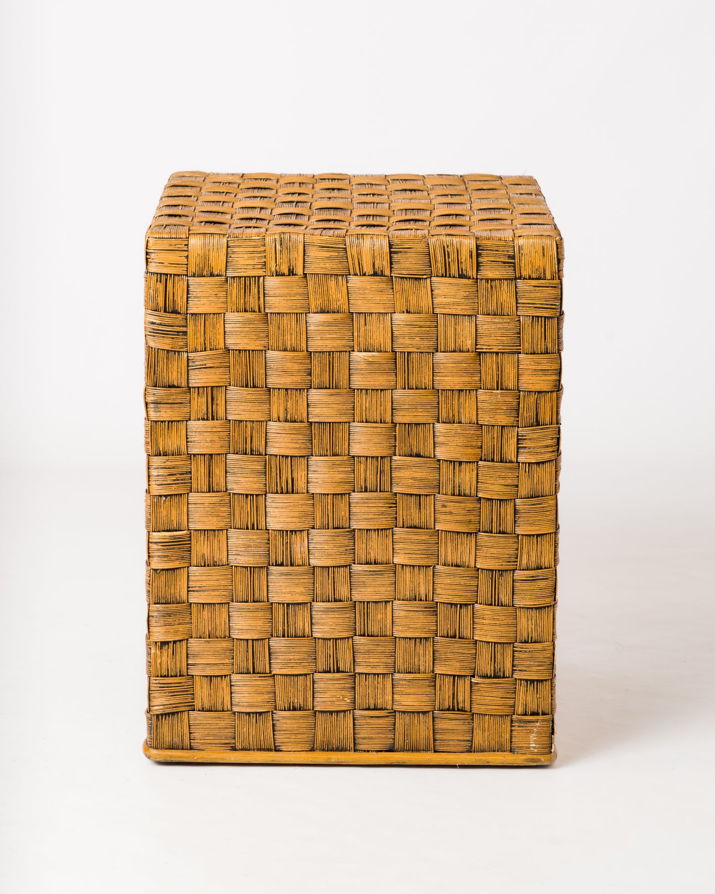 Braided Wicker Square Side Table in the Style of Audoux Minnet - France 1960s