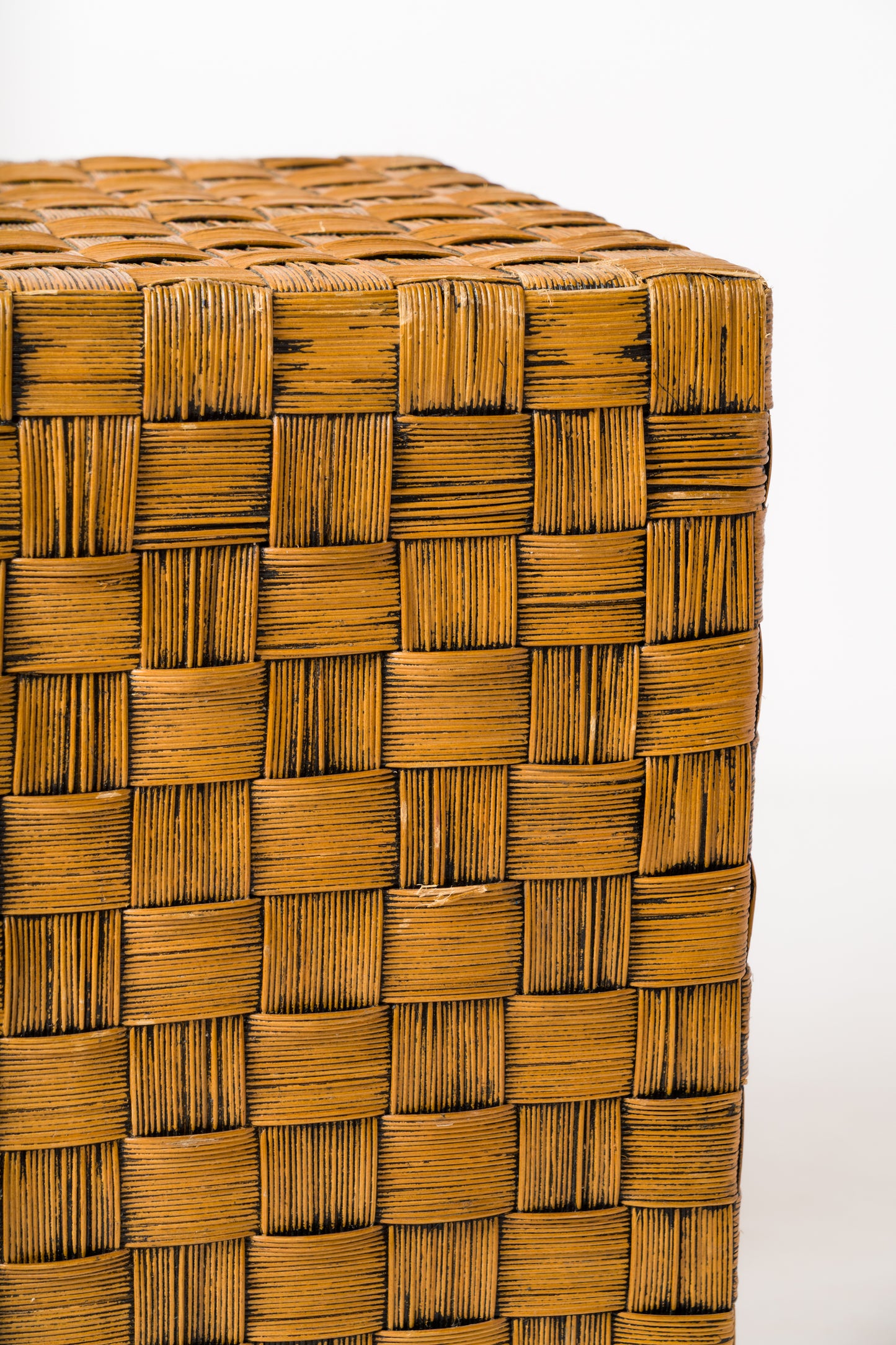 Braided Wicker Square Side Table in the Style of Audoux Minnet - France 1960s