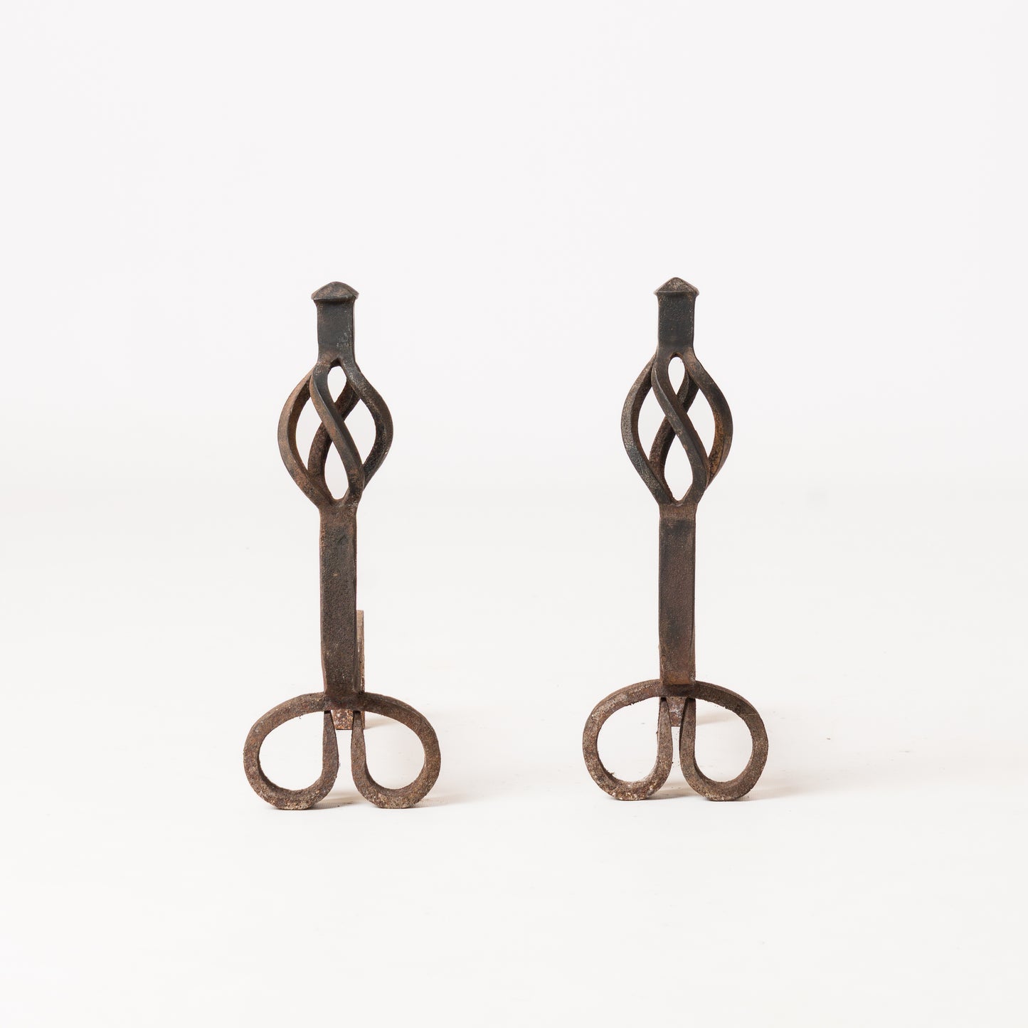 Wrought Iron Twist Andirons - France 1960s