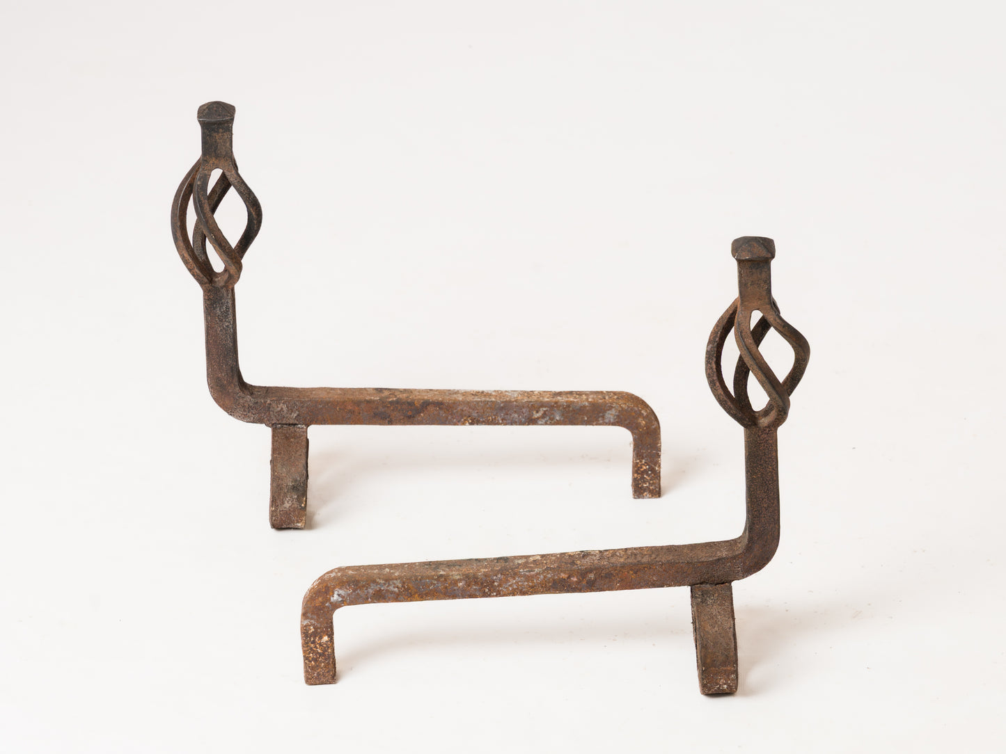 Wrought Iron Twist Andirons - France 1960s