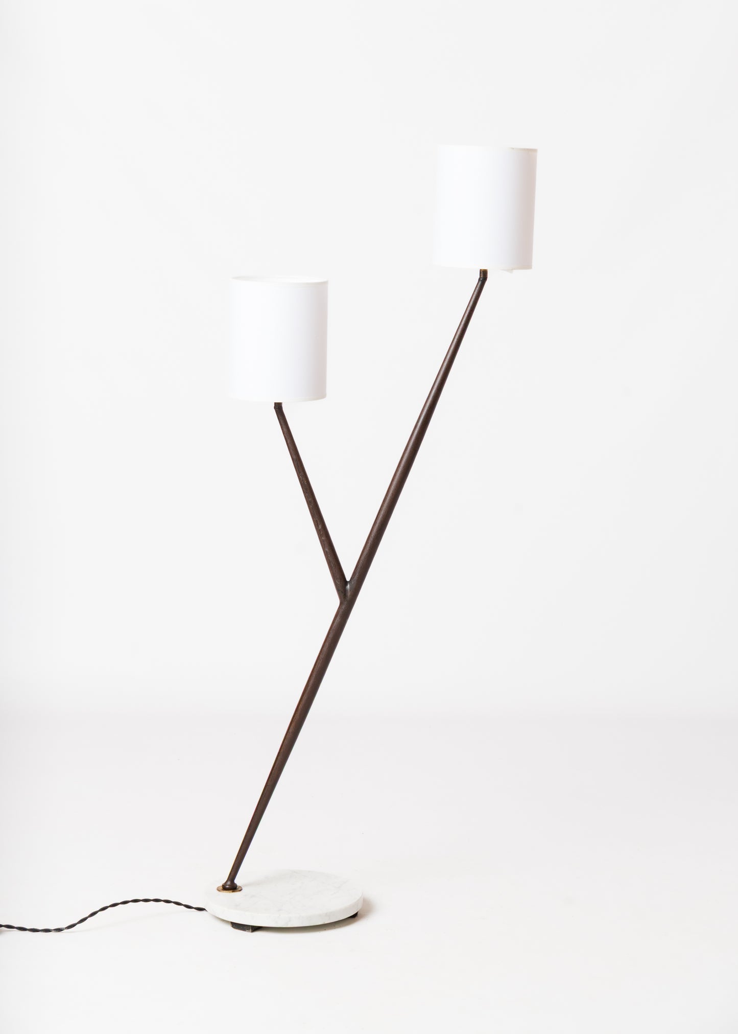 Maison Arlus Carrara Marble Base Double Arms Floor Lamp - France 1960's