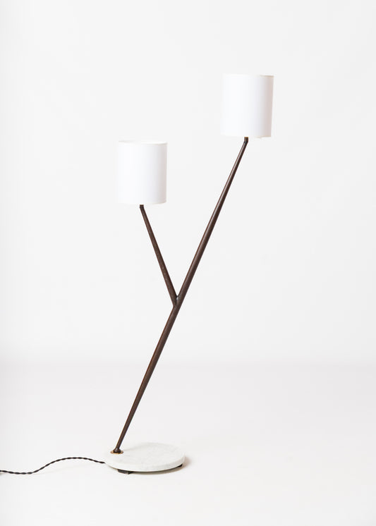 Maison Arlus Carrara Marble Base Double Arms Floor Lamp - France 1960's