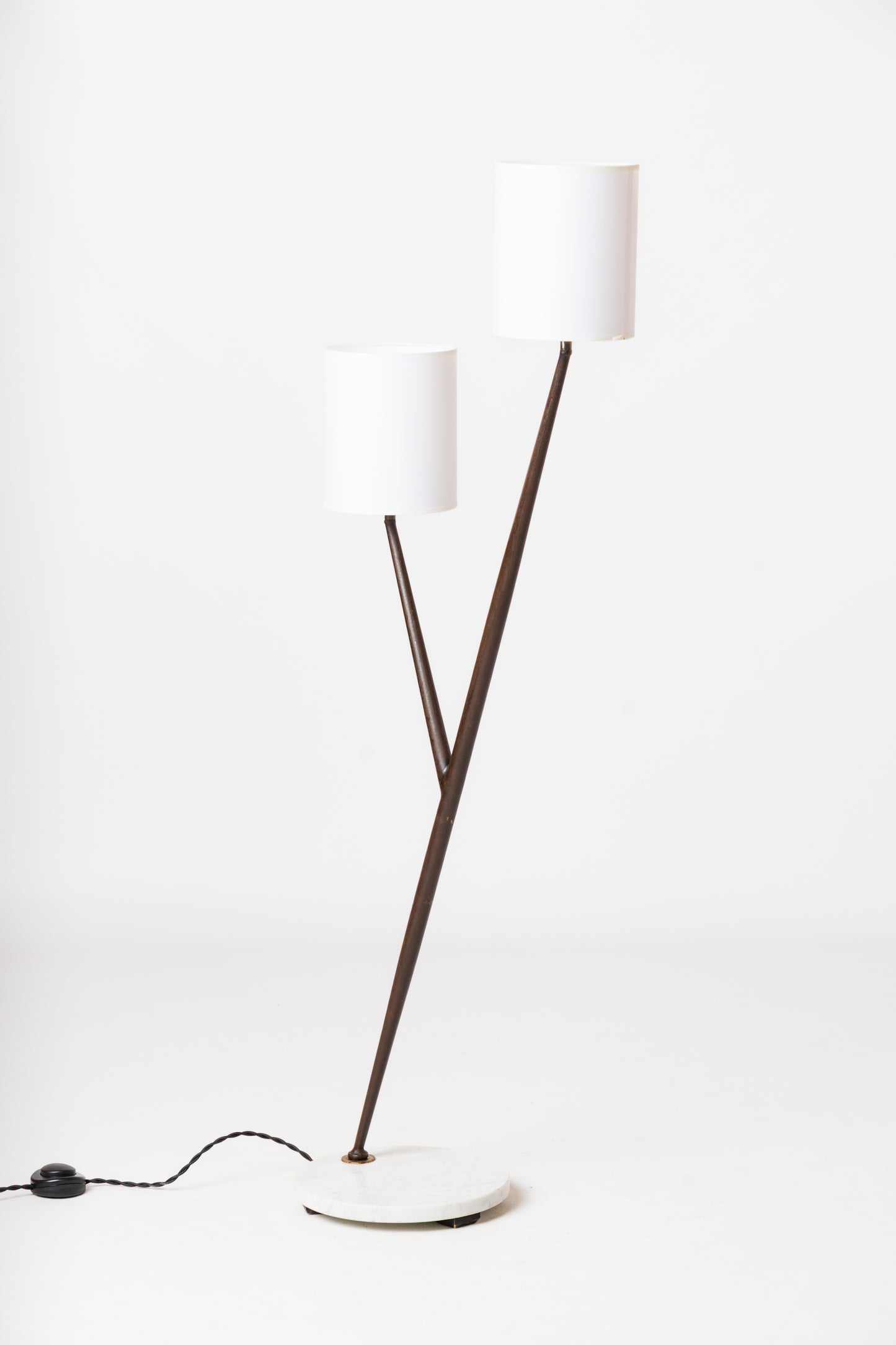 Maison Arlus Carrara Marble Base Double Arms Floor Lamp - France 1960's