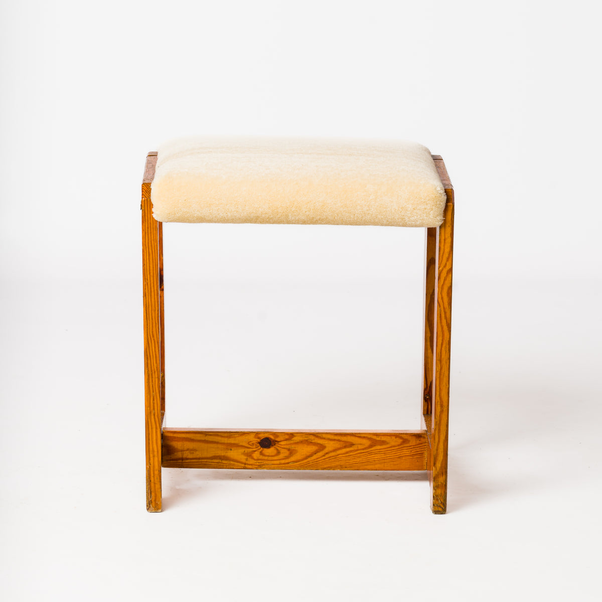 "Mobilier de Montagne" Pinewood and Cream Mohair Bench - France 1970's