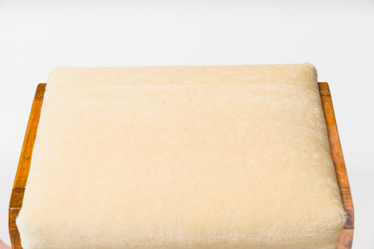 "Mobilier de Montagne" Pinewood and Cream Mohair Bench - France 1970's