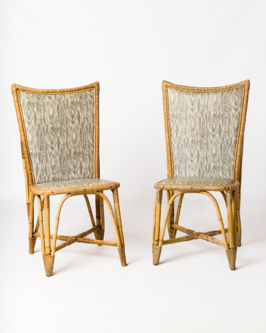 Pair of High-Backed Rattan Chairs with a Trapezoidal Shape - France 1950's