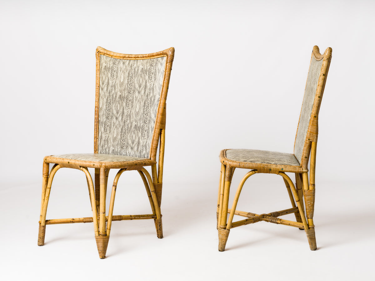 Pair of High-Backed Rattan Chairs with a Trapezoidal Shape - France 1950's