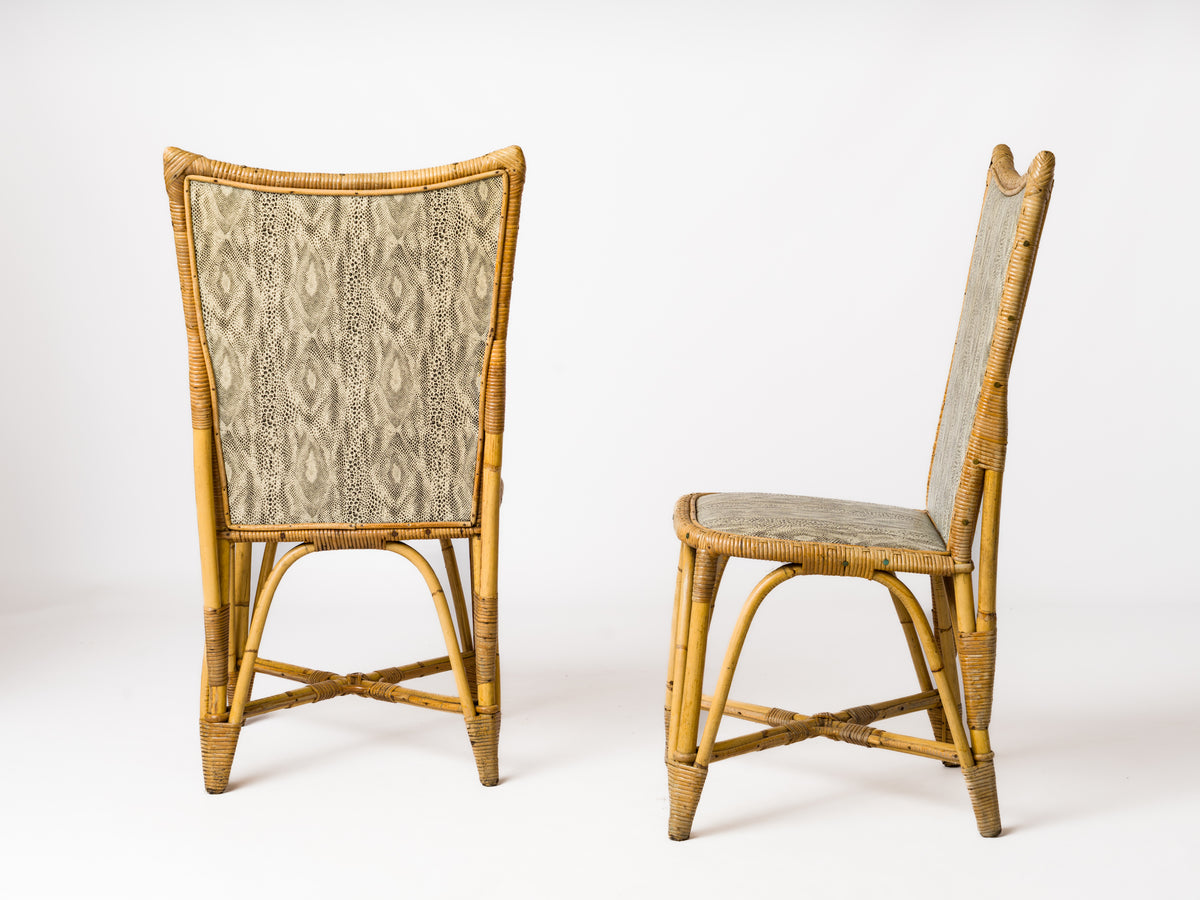 Pair of High-Backed Rattan Chairs with a Trapezoidal Shape - France 1950's