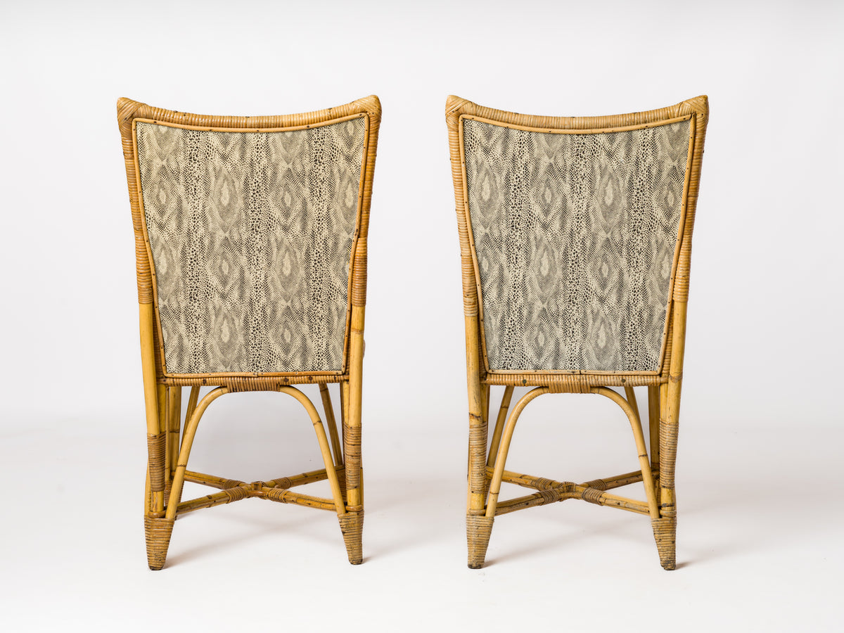 Pair of High-Backed Rattan Chairs with a Trapezoidal Shape - France 1950's