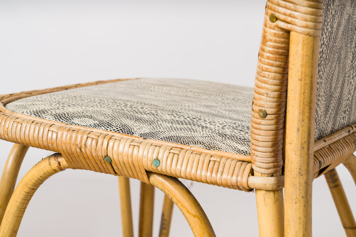 Pair of High-Backed Rattan Chairs with a Trapezoidal Shape - France 1950's