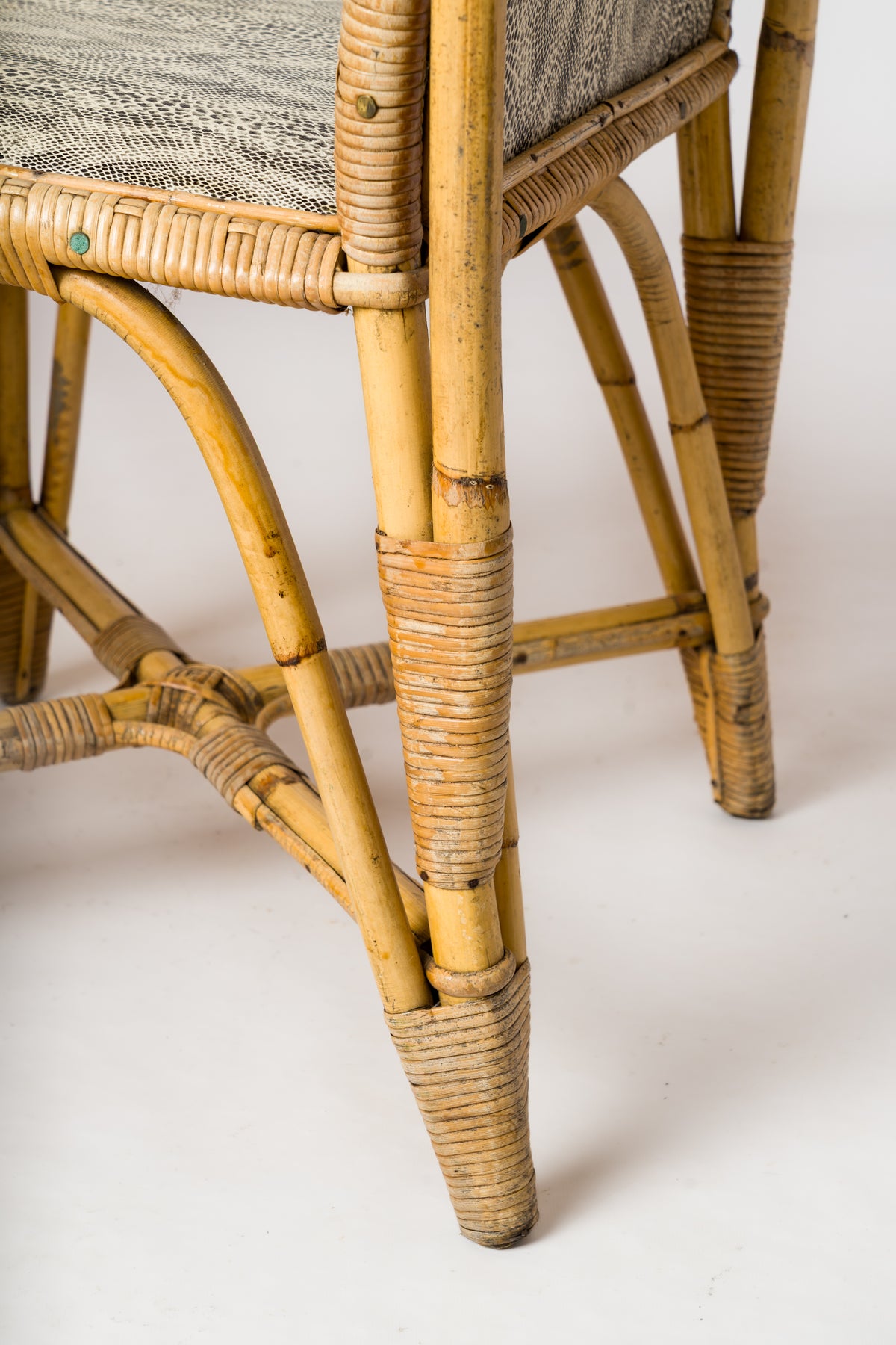Pair of High-Backed Rattan Chairs with a Trapezoidal Shape - France 1950's