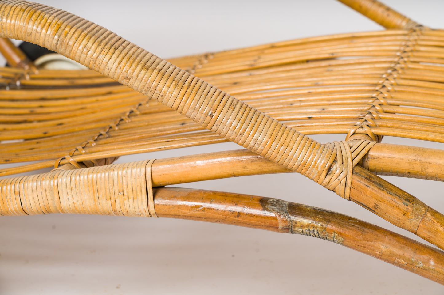 Rattan "Chaise-Longue" Pool Lounger With Original Rubber Casters - France 1950's