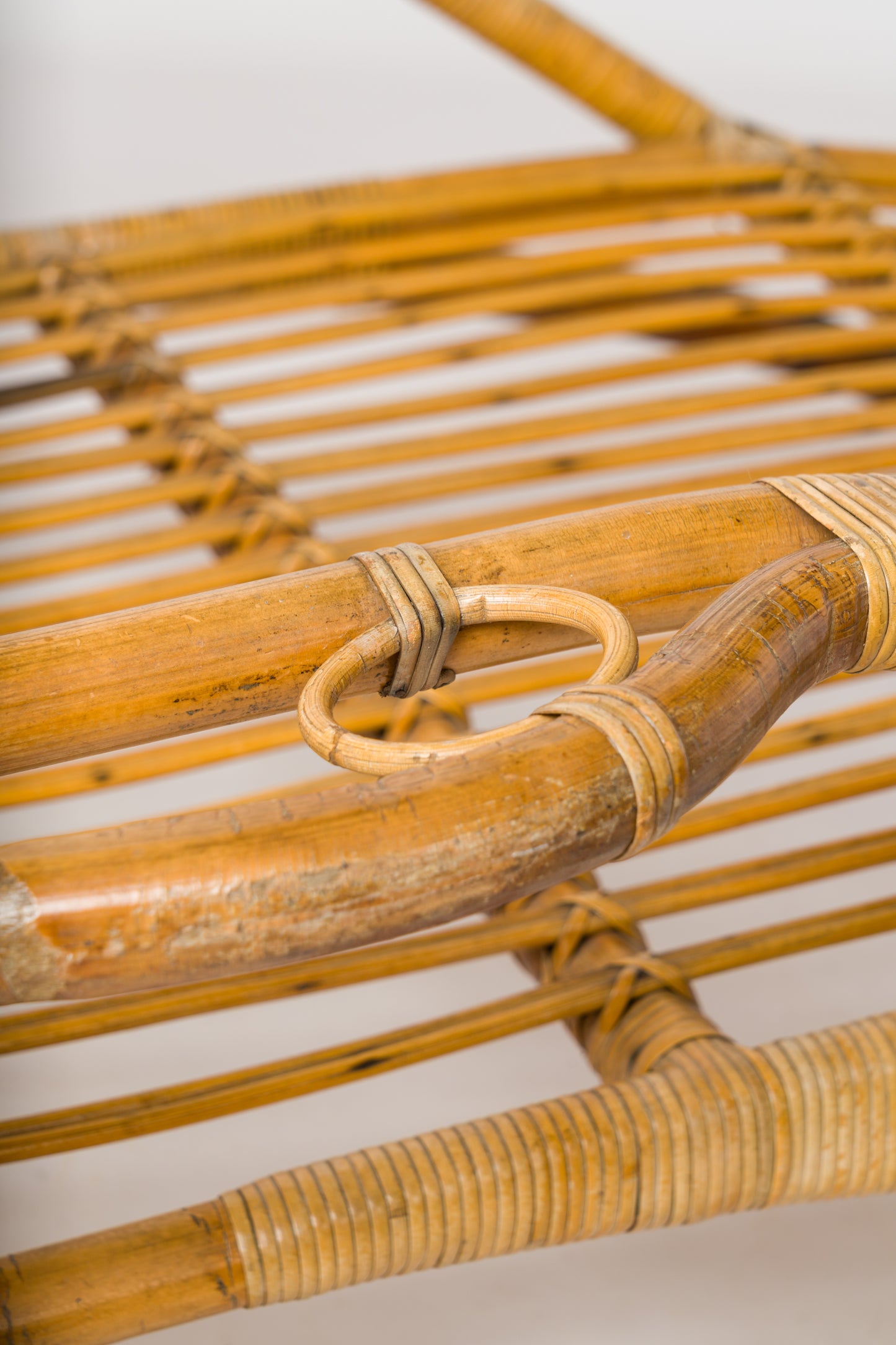 Rattan "Chaise-Longue" Pool Lounger With Original Rubber Casters - France 1950's