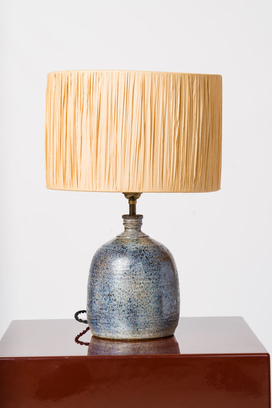 Petite Oblong-Shaped Terracotta Lamp in Nuances of Blue - France 1970's