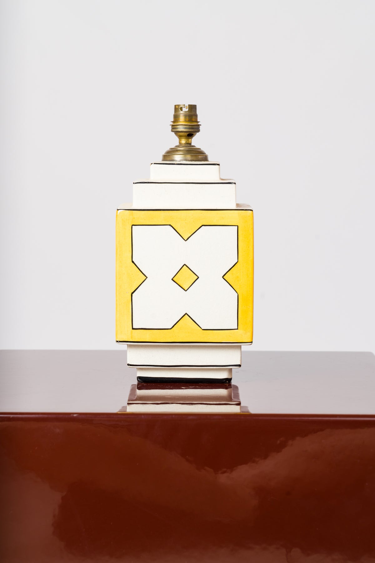 Architectural Art Deco Ceramic Lamp with Beveled Edges - France 1930's